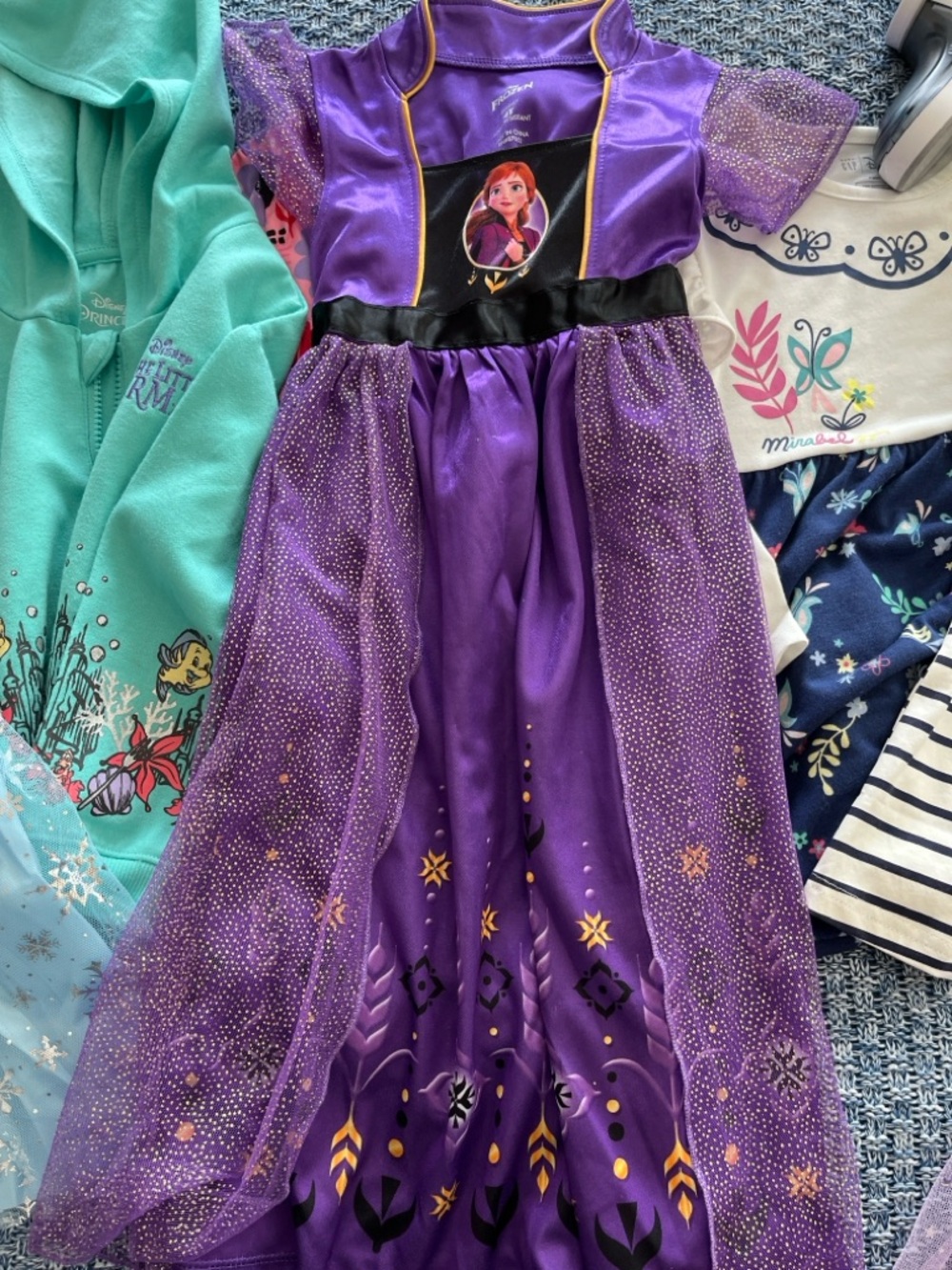 7 Piece BUNDLE 4-T Purple Anna Dress, Little Mermaid hoodie, Mirabel dress - Picture 7 of 11